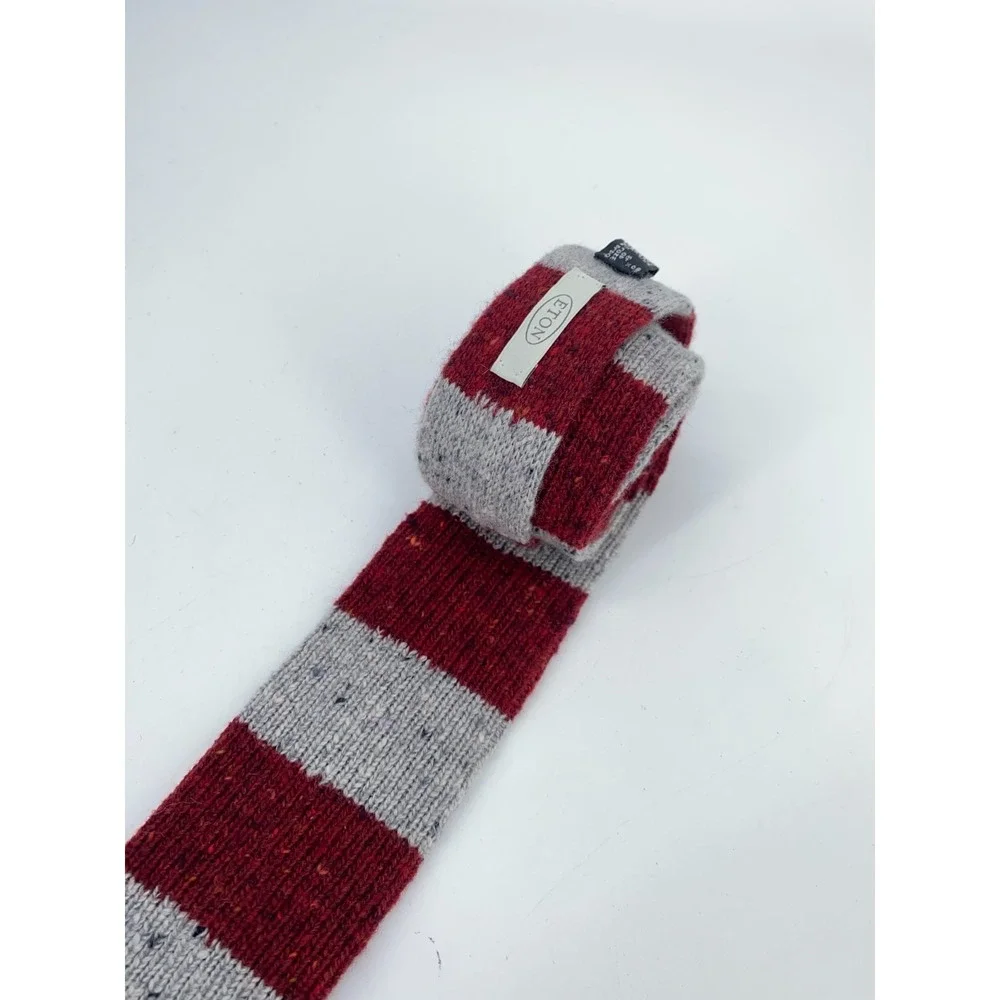 Eton Tie Mens Skinny Slim Red Gray Striped Wool Blend Professional Necktie